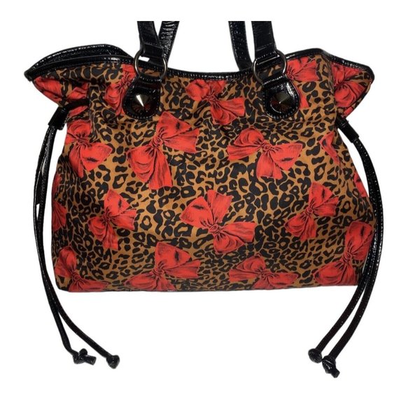 Betsey Johnson BETSEYVILLE Cheetah Print Red Bow Bag drawstring bag - Picture 13 of 14